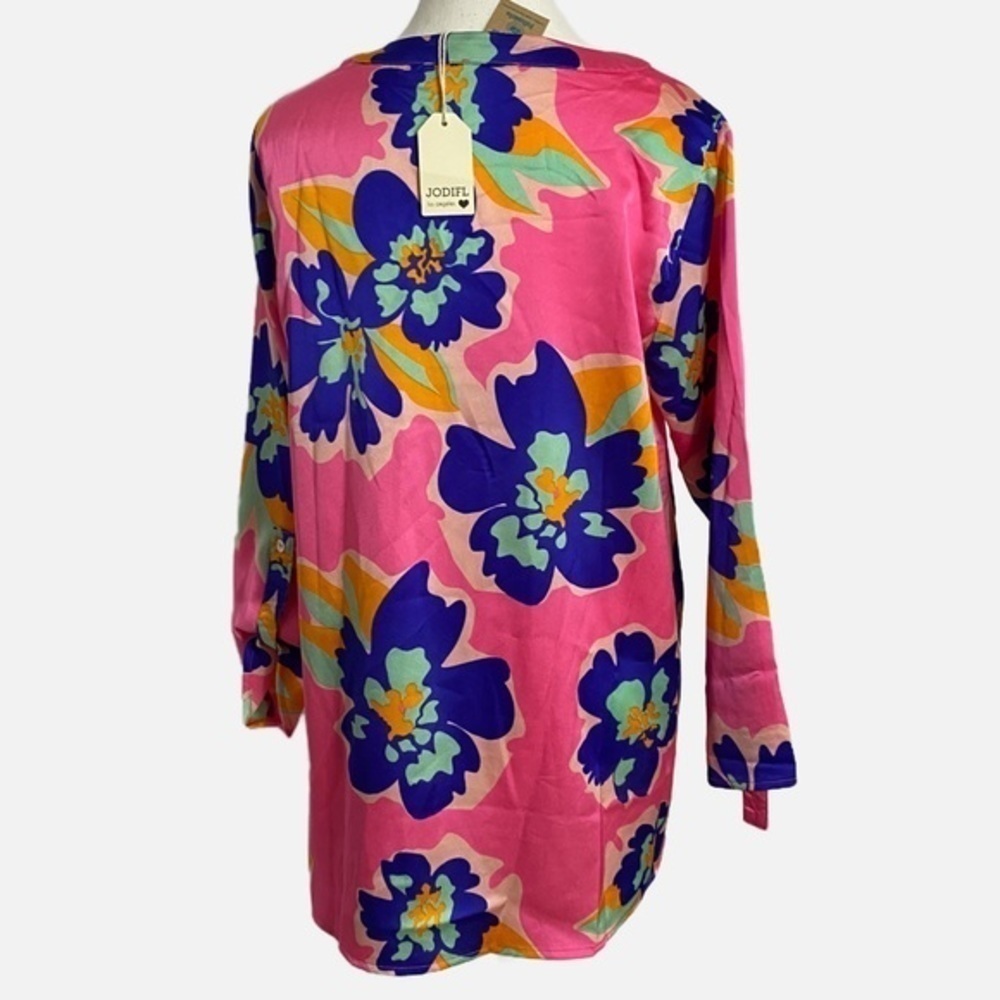 Jodifl Pink and Blue Floral Long Sleeve Blouse NWT - Picture 3 of 14